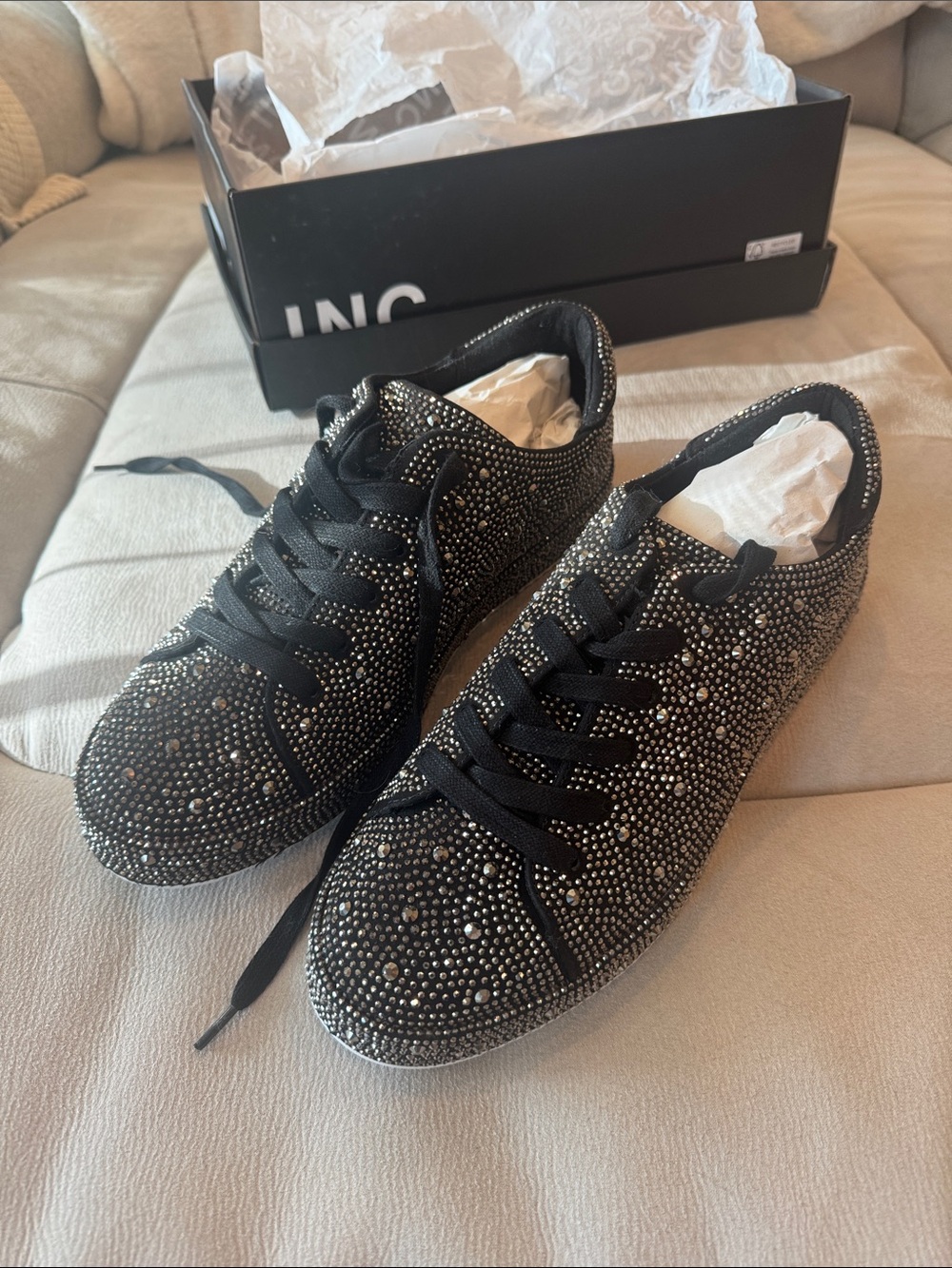 INC International Concepts Black Rhinestone Embellished Sneakers